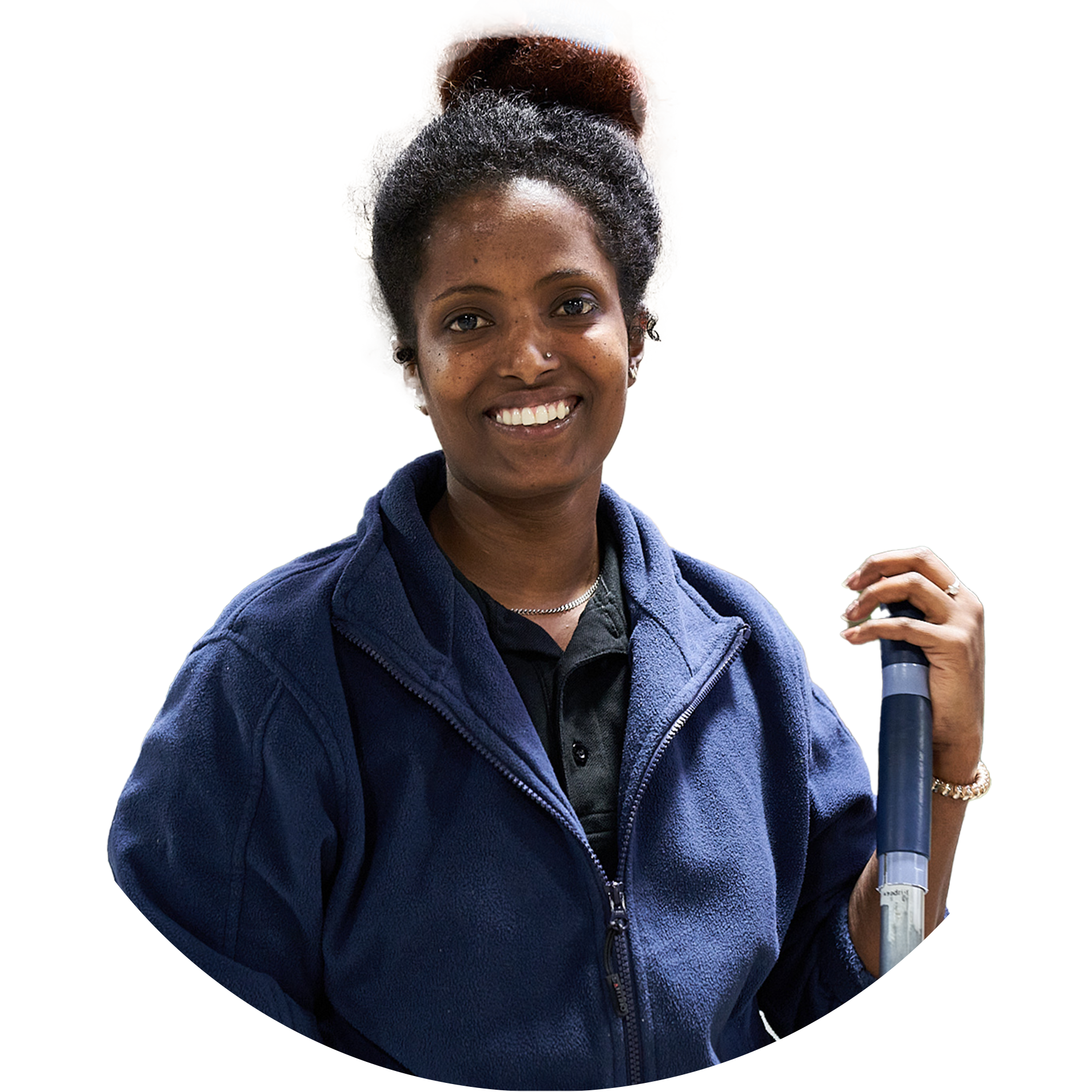 Decoratieve bewerking van een medewerker van Ergon Facilitair in het Ergon logo.